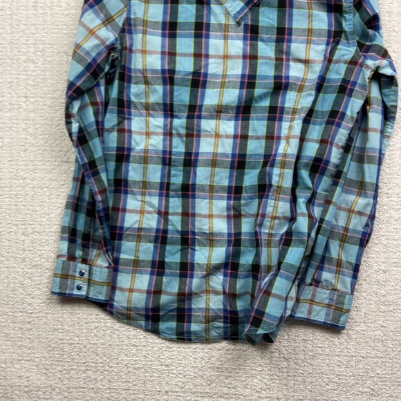 Wrangler Shirt Womens S Blue Plaid Retro Western Pearl Snap Long Sleeve Boho - Picture 13 of 13